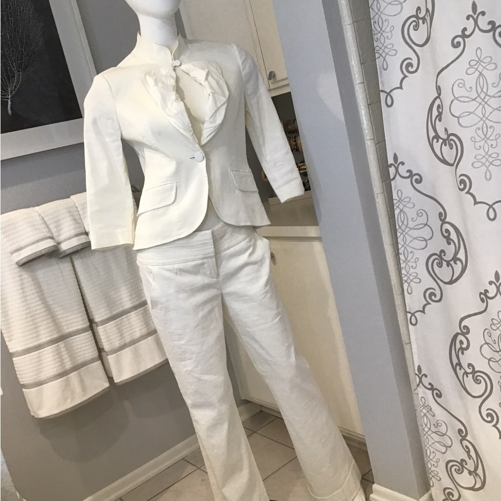 bebe White Linen Wide-Leg Trousers